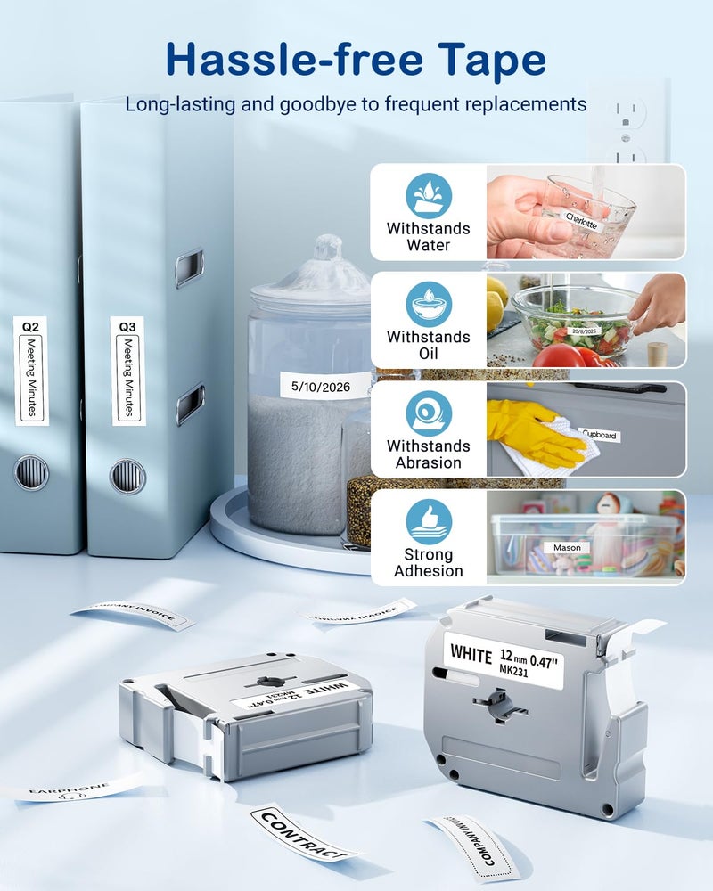GreaTeam M-K231 Label Tape Replacement for M-K231s Brother Label Tape 12mm 0.47 White P Touch M Tape M231 MK231 MK-231 M-231 Refills, Compatible with Brother PT-M95 PT-90 PT-85 PT-70 PT-65 PT-60 PT-45, 5-Pack - Image 5